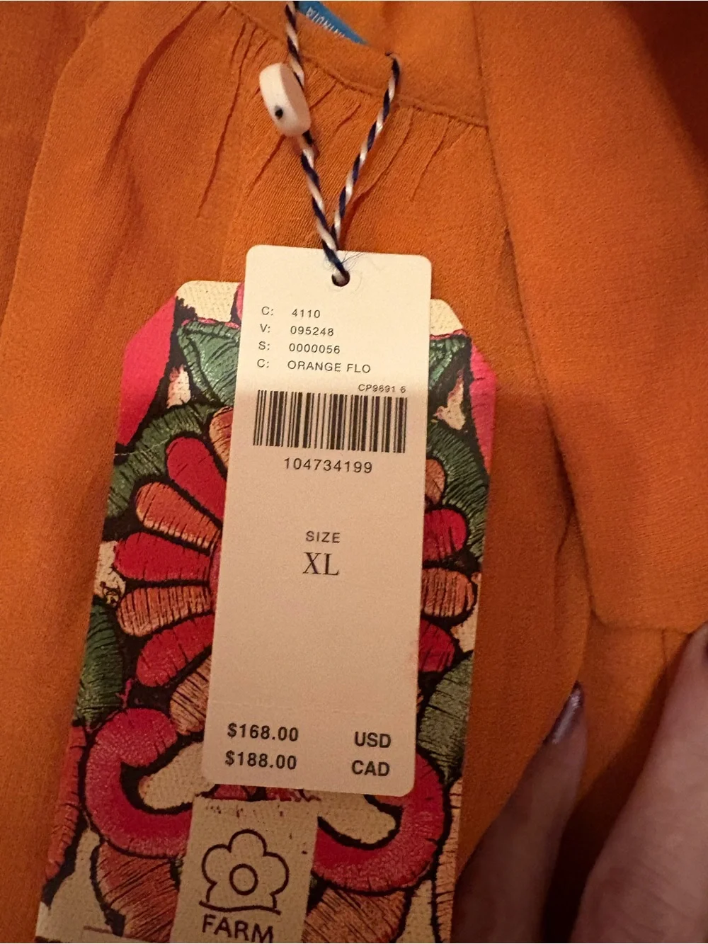 NWT FARN Rio for Anthro Puff Sleeve Blouse Orange Peony XL Blouse Tie Neck